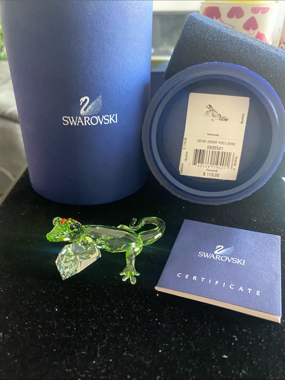 NWT Signed Swarovski Lime Green Crystal Gecko with Multicolor Eye Accents